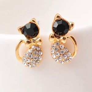 NEW Cat Stud Earrings with Cubic Zirconia Design